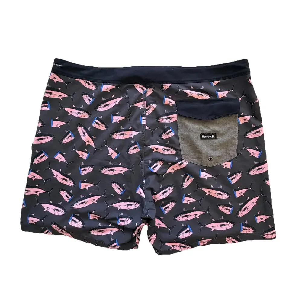Hurley Mens Phantom Hybrid Black Pink Fish Board Shorts Swim Trunks Sz 40